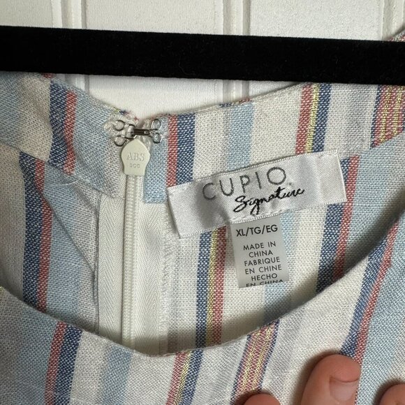 Cupio Striped Linen Blend Wide Leg Jumpsuit Tie Belt L43 - Picture 5 of 8